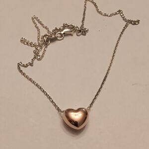 Sterling Silver Necklace With Rose Gold Tone Heart.